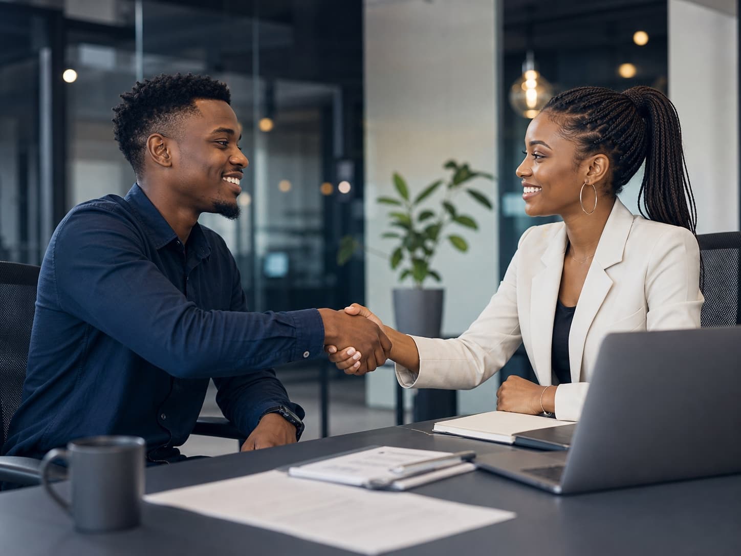 Professional handshake at a workplace